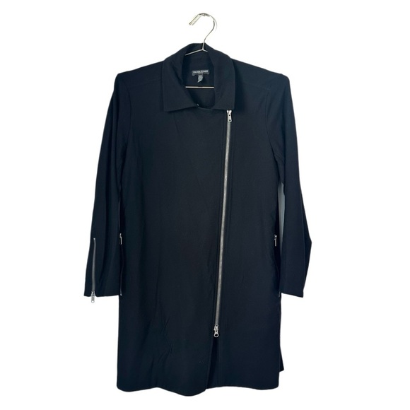 Eileen Fisher Black Washable Stretch Crepe Long Moto Jacket Size PM MSRP $388 - Picture 2 of 5